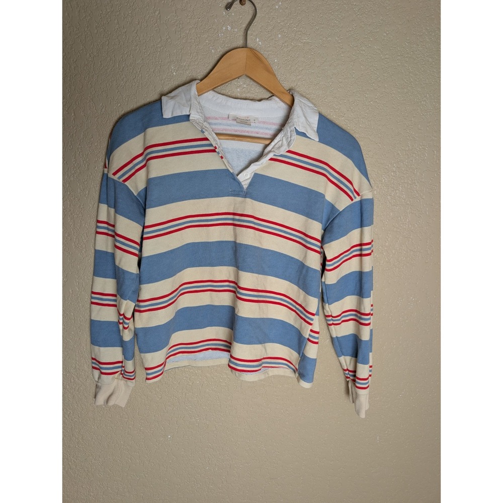 Urban Romantics Striped Rugby Polo Shirt Women's Small Blue Red Coastal Preppy